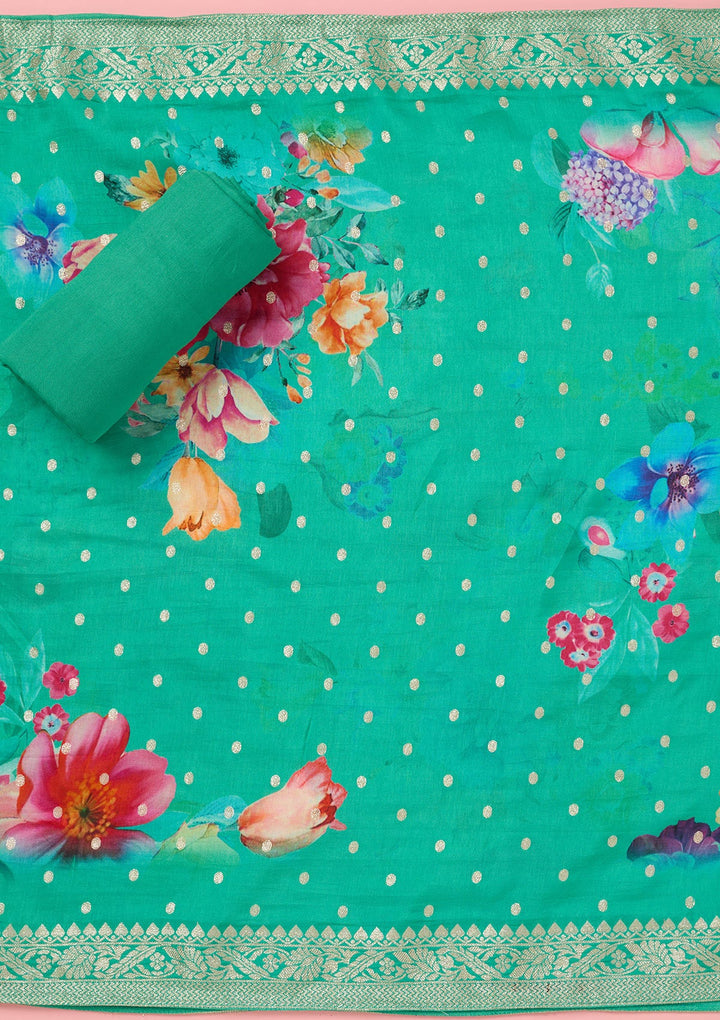 Sea Green Zariwork Dola Silk Unstitched Salwar Suit-koskii