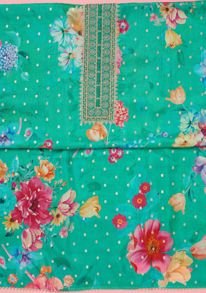 Sea Green Zariwork Dola Silk Unstitched Salwar Suit-koskii