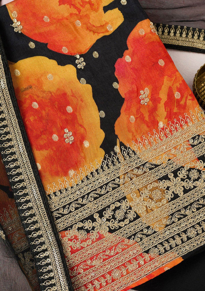 Mustard Yellow Zariwork (Gold) Chinon Readymade salwar suit-koskii