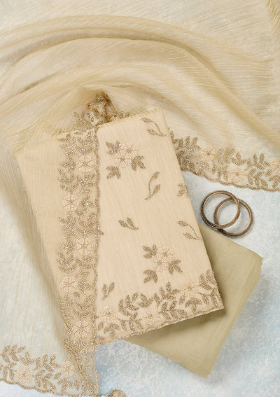 Beige Stonework Tissue Unstitched Salwar Suit-Koskii