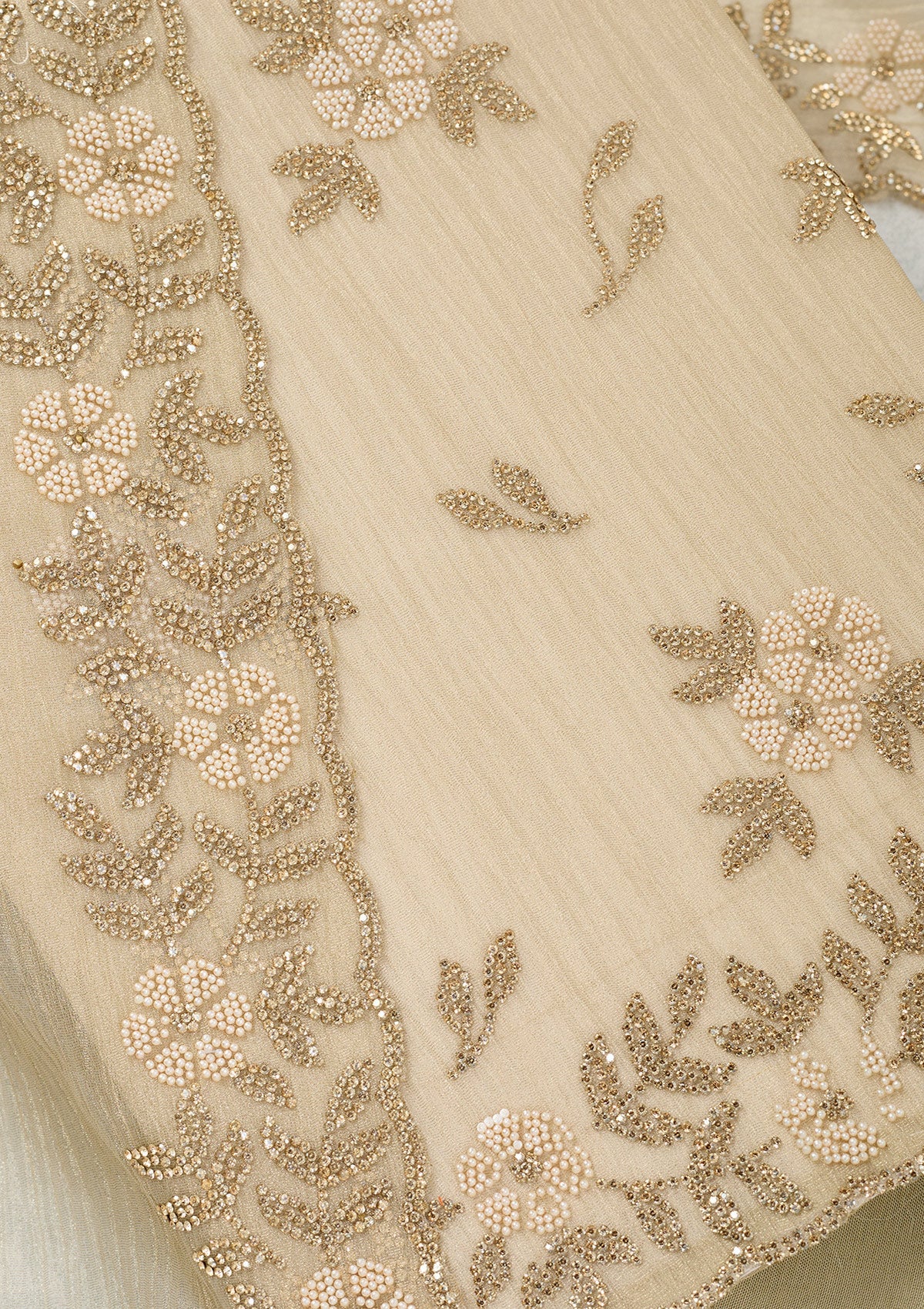 Beige Stonework Tissue Unstitched Salwar Suit-Koskii