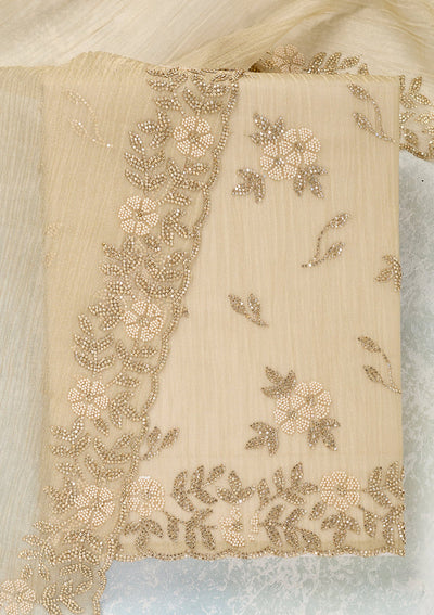 Beige Stonework Tissue Unstitched Salwar Suit-Koskii