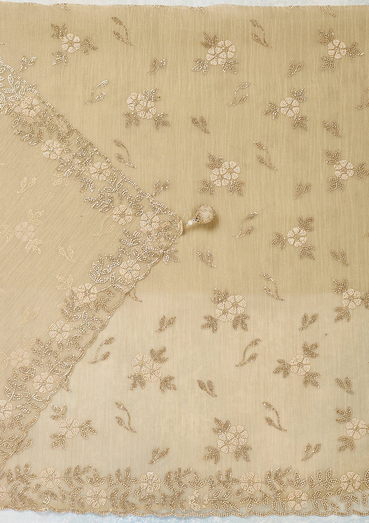 Beige Stonework Tissue Unstitched Salwar Suit-Koskii