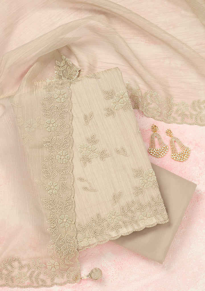 Light Grey Zardozi (Gold) Tissue Unstitched Salwar Suit
