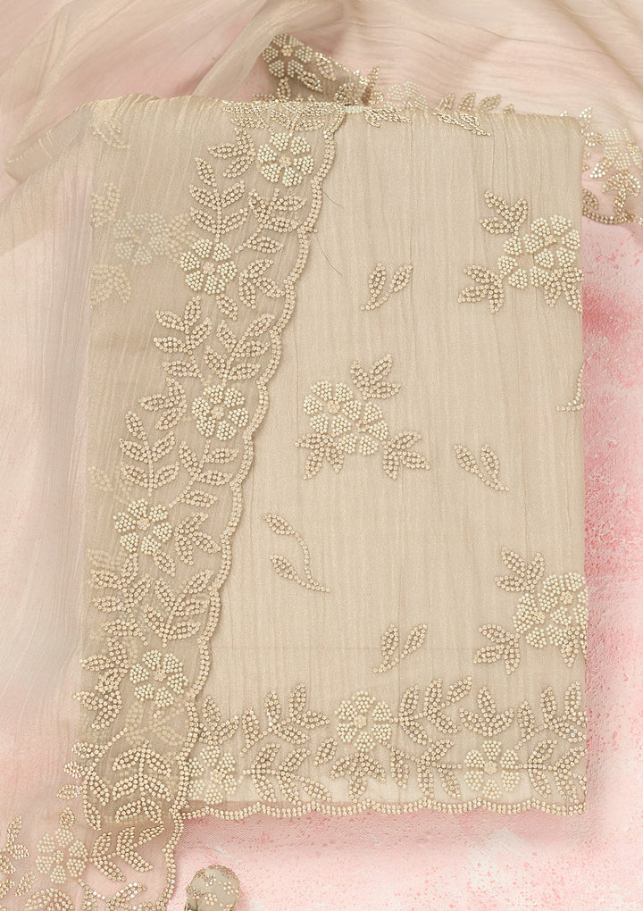 Light Grey Zardozi (Gold) Tissue Unstitched Salwar Suit