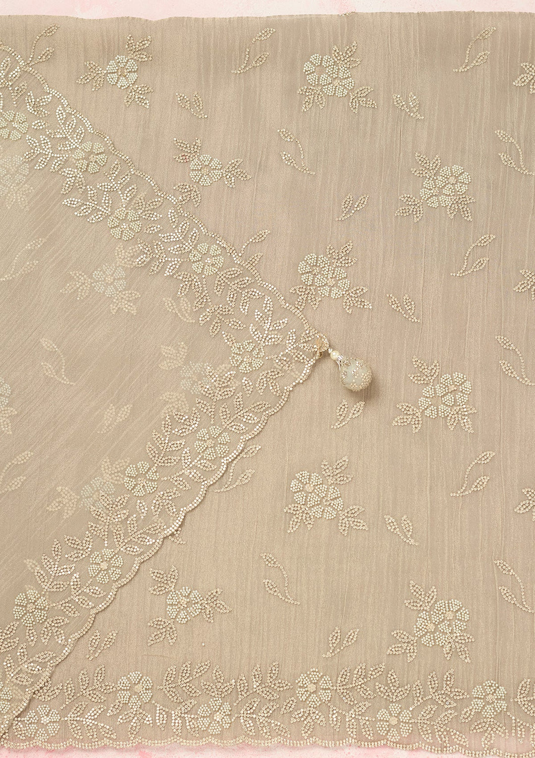 Light Grey Zardozi (Gold) Tissue Unstitched Salwar Suit