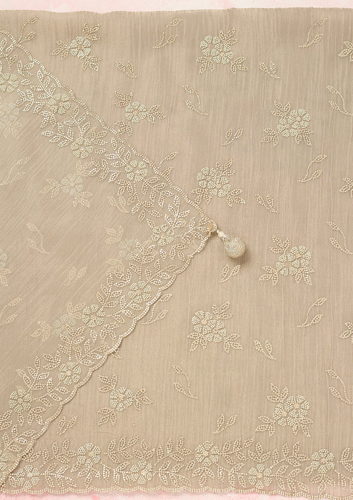 Light Grey Zardozi (Gold) Tissue Unstitched Salwar Suit