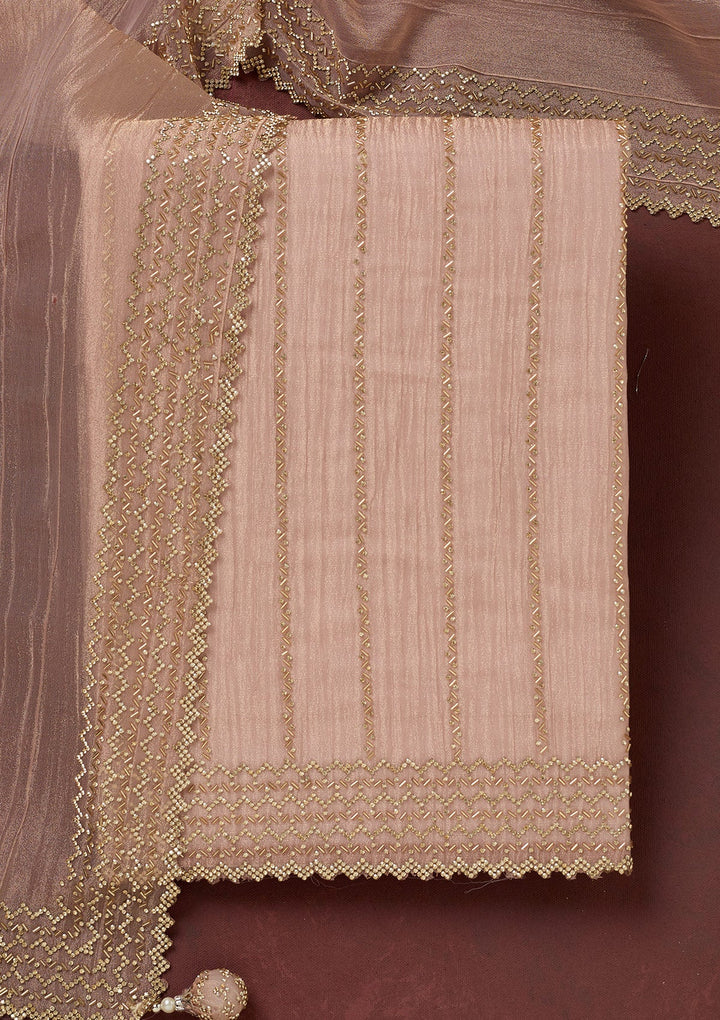 Peach Stonework Tissue Unstitched Salwar Suit-Koskii