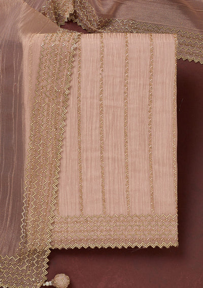 Peach Stonework Tissue Unstitched Salwar Suit-Koskii