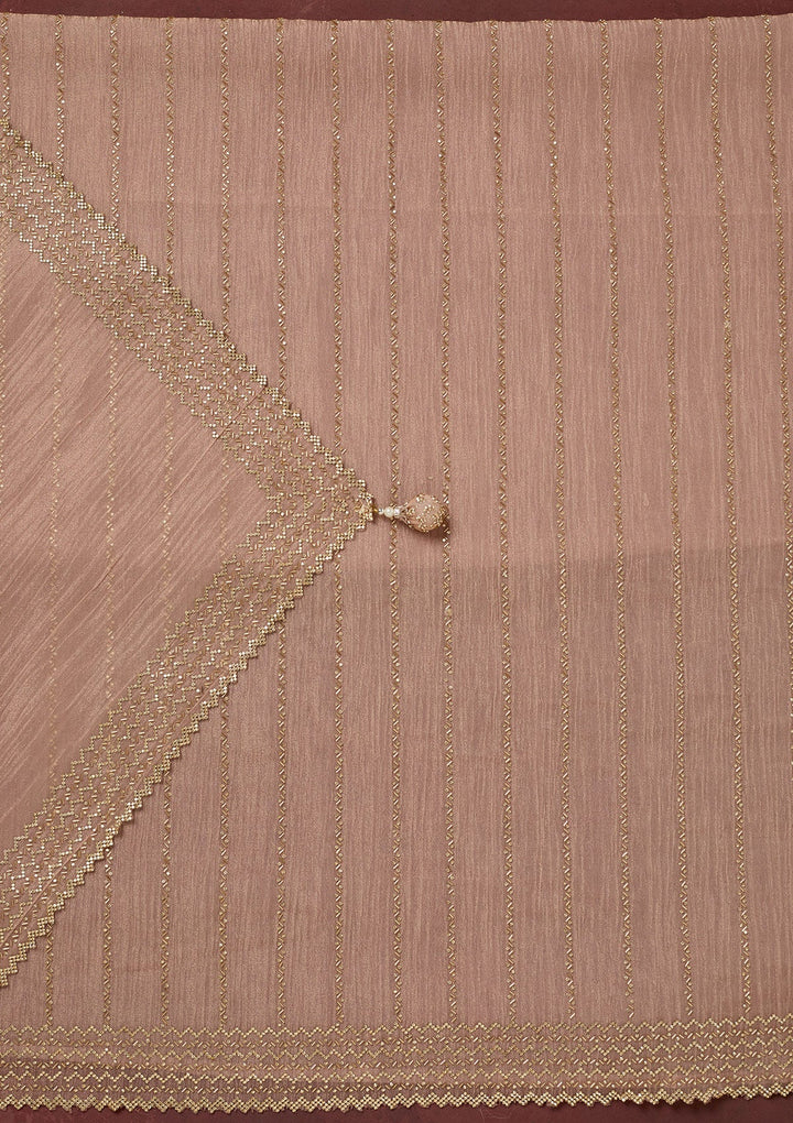 Peach Stonework Tissue Unstitched Salwar Suit-Koskii