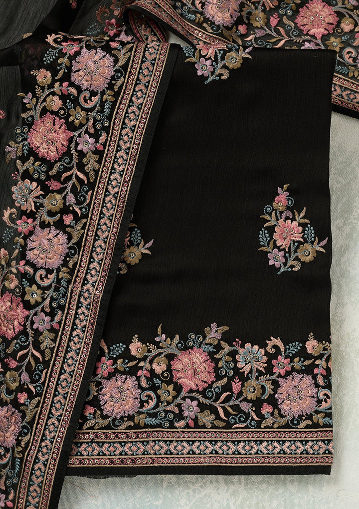 Black Kashmiri Chinon Unstitched Salwar Suit-koskii