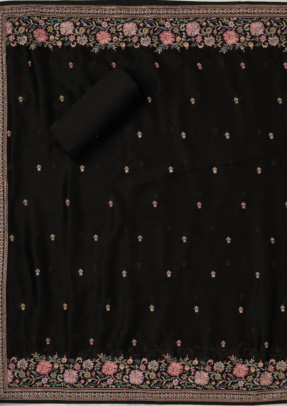 Black Kashmiri Chinon Unstitched Salwar Suit-koskii
