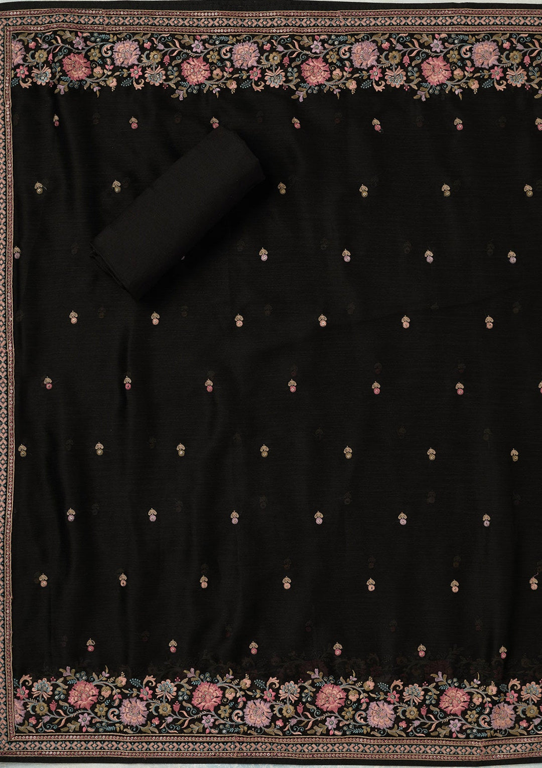 Black Kashmiri Chinon Unstitched Salwar Suit-koskii