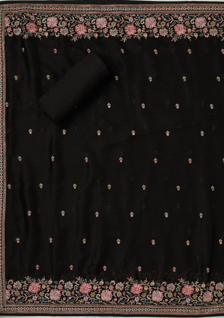 Black Kashmiri Chinon Unstitched Salwar Suit-koskii