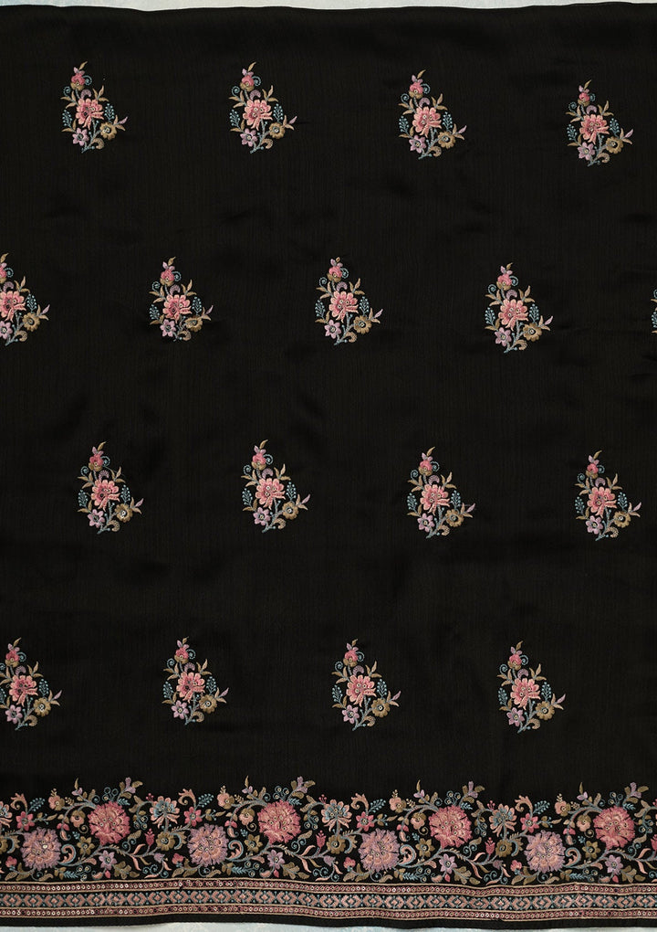 Black Kashmiri Chinon Unstitched Salwar Suit-koskii