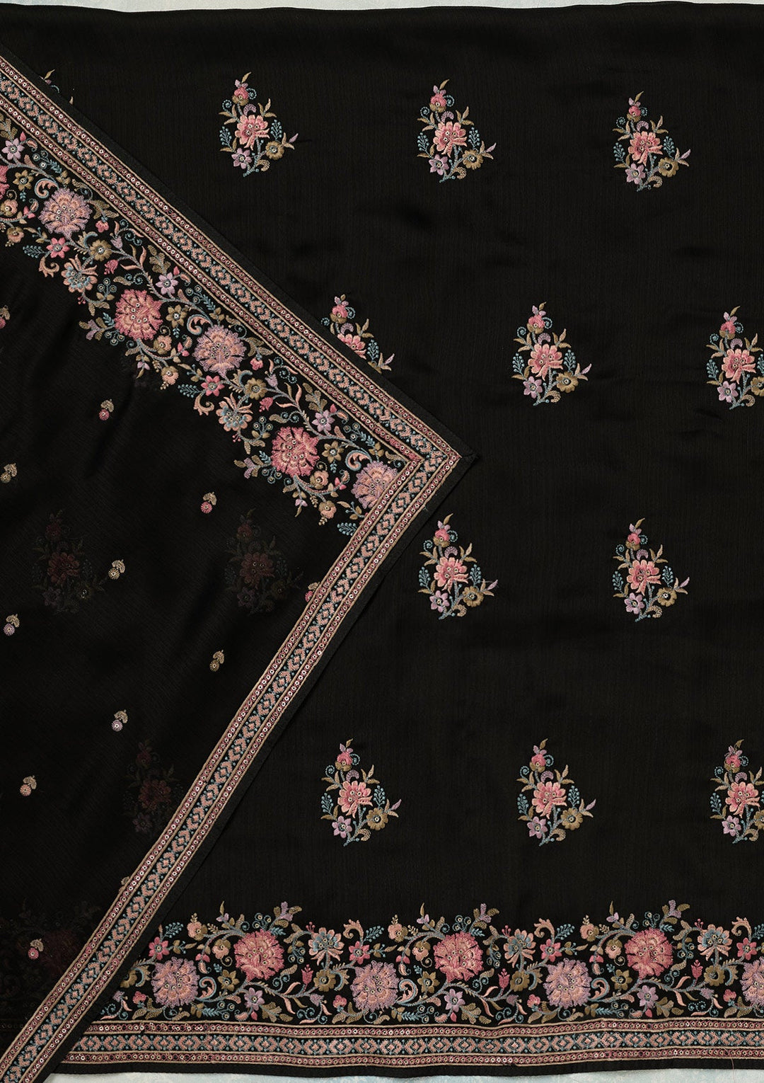 Black Kashmiri Chinon Unstitched Salwar Suit-koskii