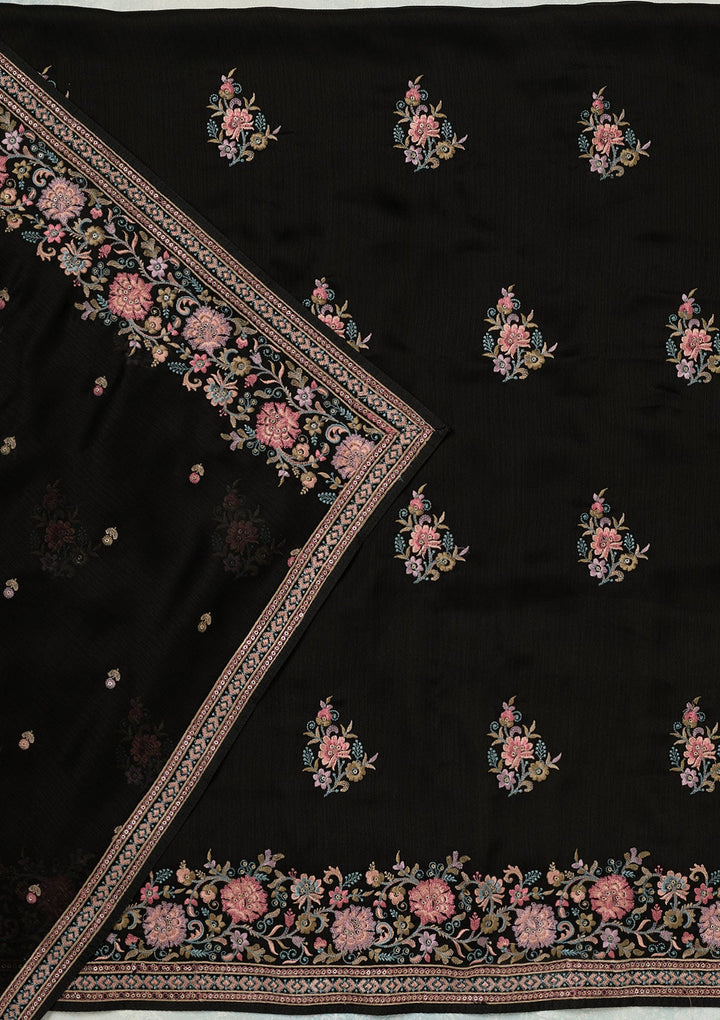 Black Kashmiri Chinon Unstitched Salwar Suit-koskii