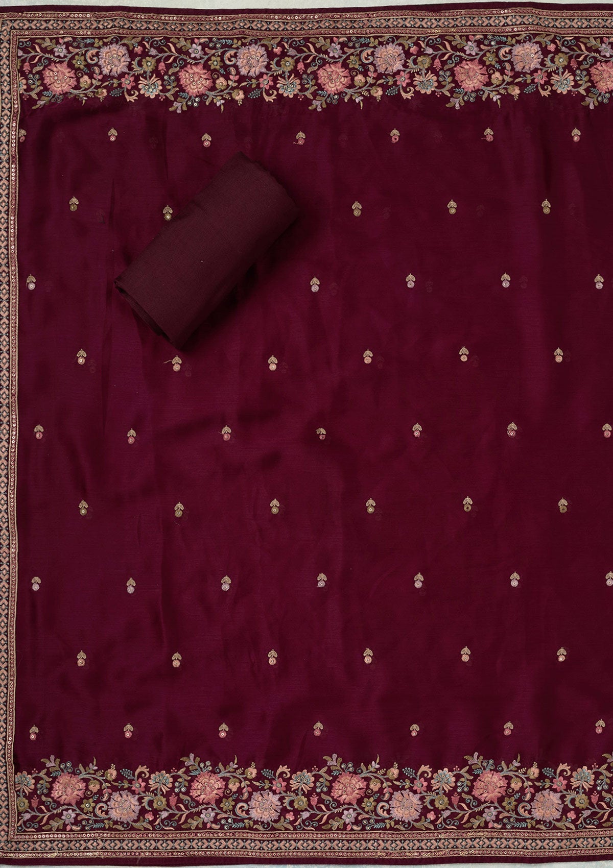 Wine Kashmiri Chinon Unstitched Salwar Suit-koskii