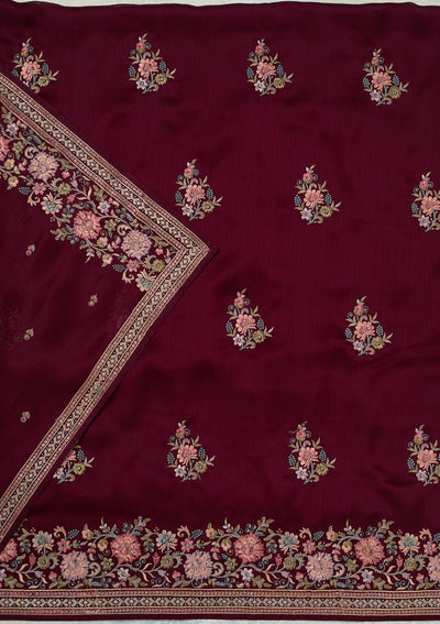 Wine Kashmiri Chinon Unstitched Salwar Suit-koskii