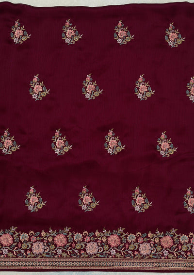 Wine Kashmiri Chinon Unstitched Salwar Suit-koskii