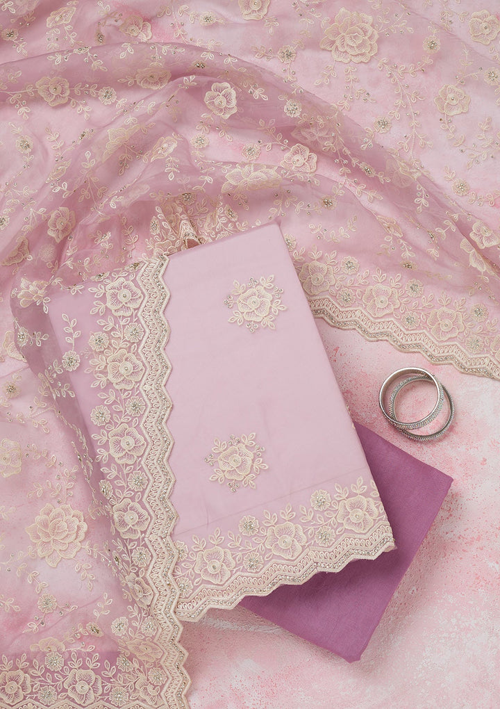 Lavender Threadwork Semi Crepe Unstitched Salwar Suit-koskii