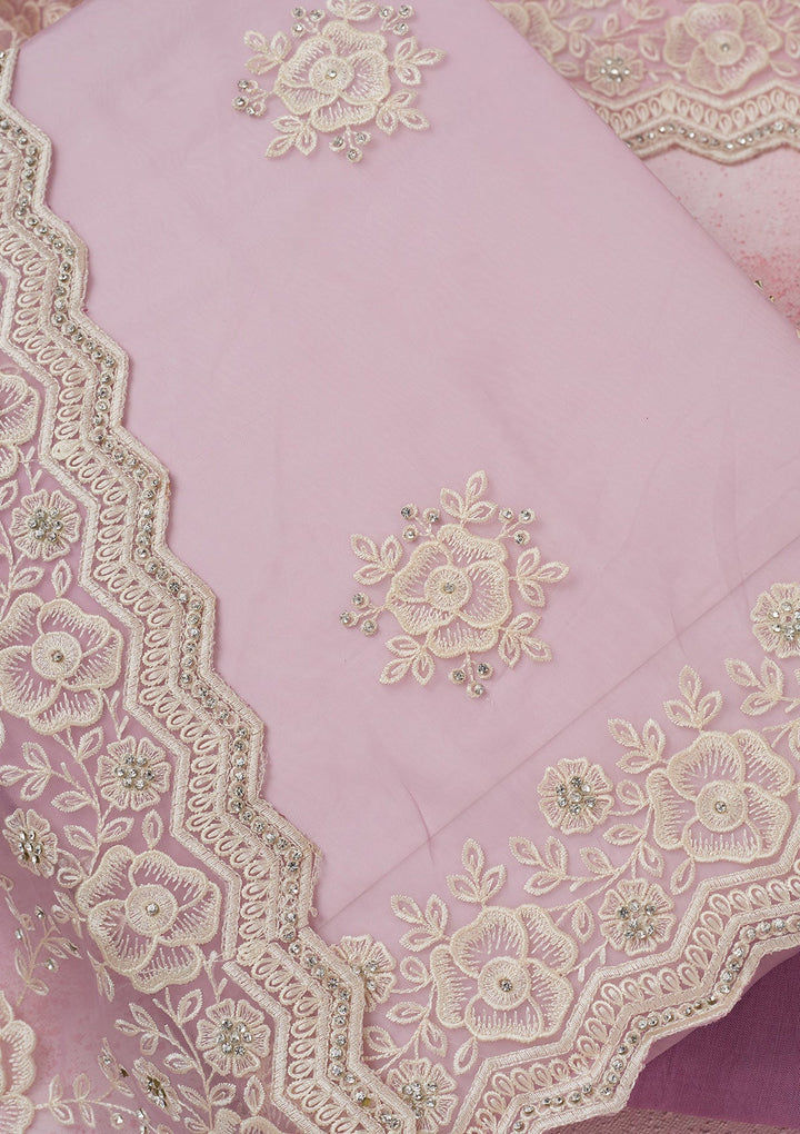 Lavender Threadwork Semi Crepe Unstitched Salwar Suit-koskii