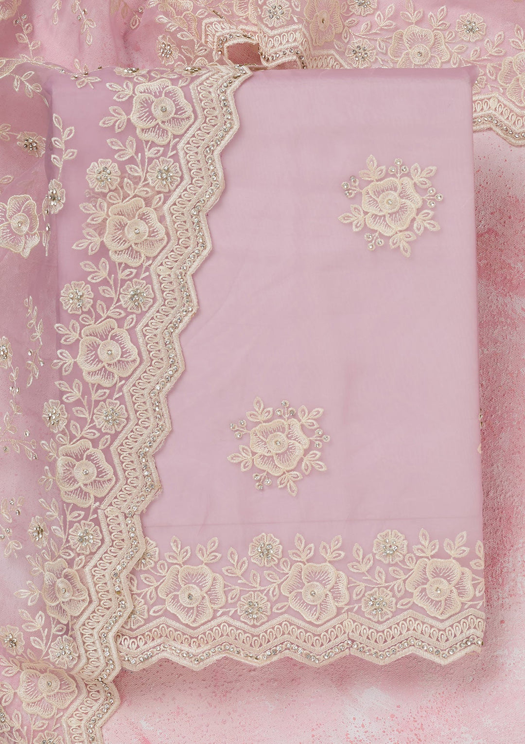 Lavender Threadwork Semi Crepe Unstitched Salwar Suit-koskii