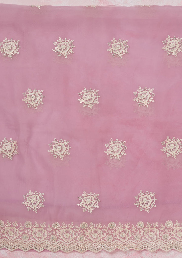 Lavender Threadwork Semi Crepe Unstitched Salwar Suit-koskii