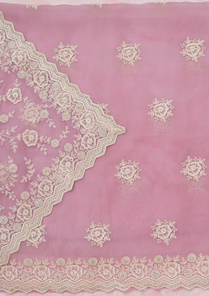 Lavender Threadwork Semi Crepe Unstitched Salwar Suit-koskii