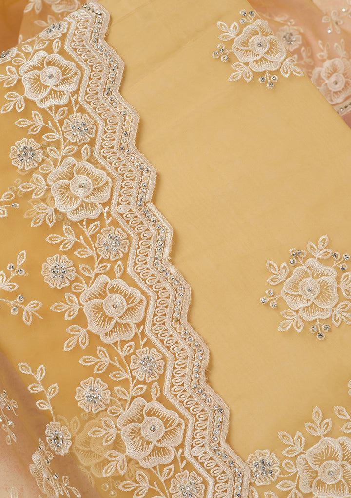 Yellow Threadwork Semi Crepe Unstitched Salwar Suit-koskii