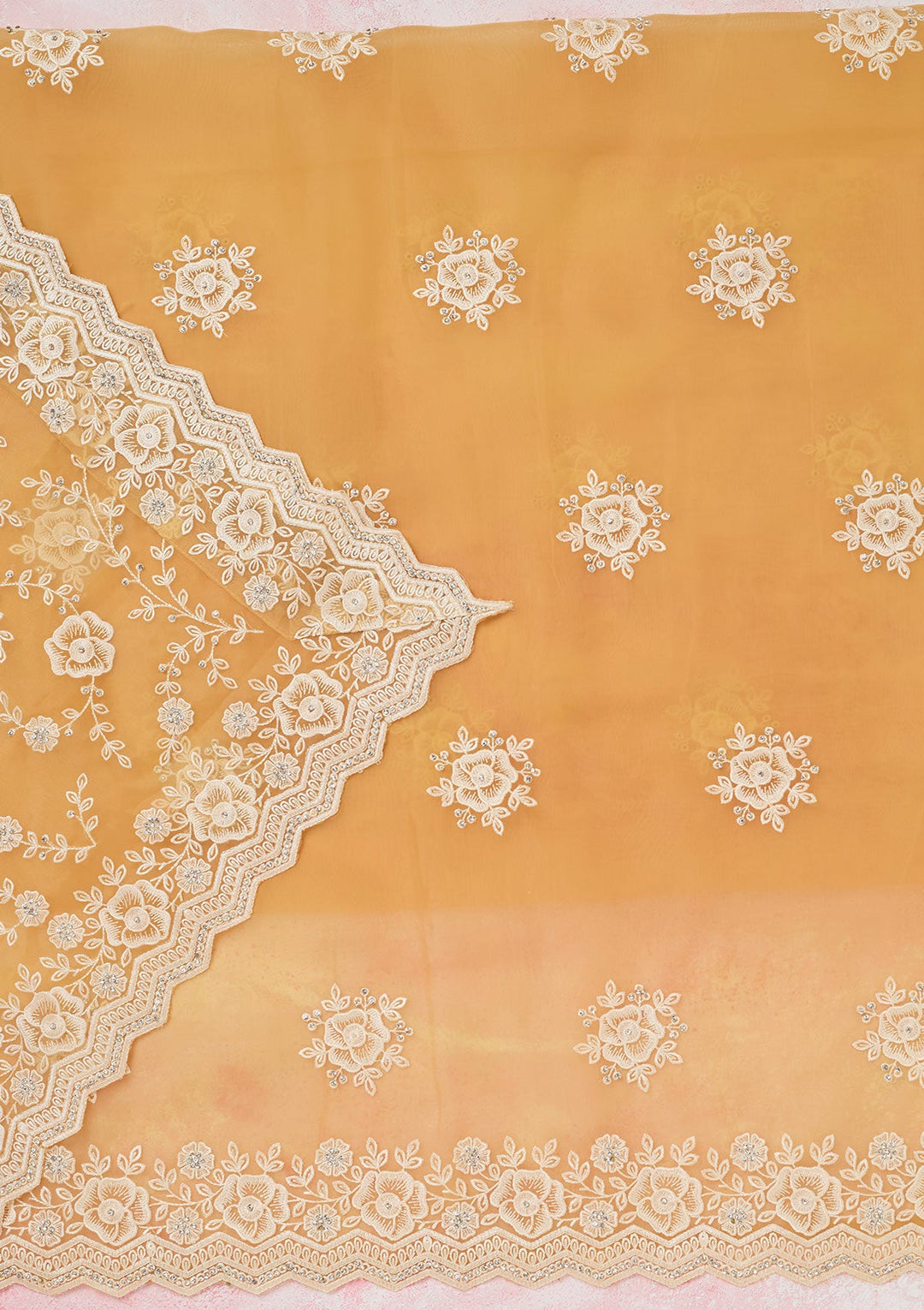 Yellow Threadwork Semi Crepe Unstitched Salwar Suit-koskii