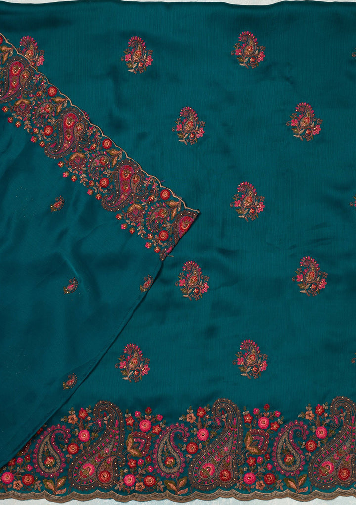 Peacock Blue Kashmiri Semi Crepe Unstitched Salwar Suit-koskii