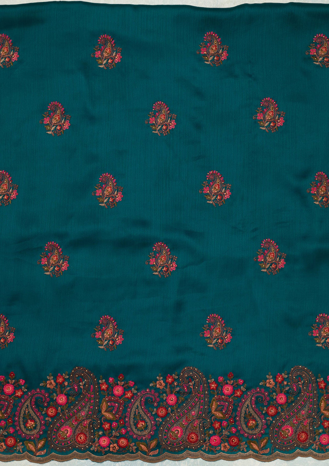 Peacock Blue Kashmiri Semi Crepe Unstitched Salwar Suit-koskii