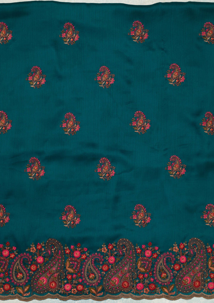 Peacock Blue Kashmiri Semi Crepe Unstitched Salwar Suit-koskii