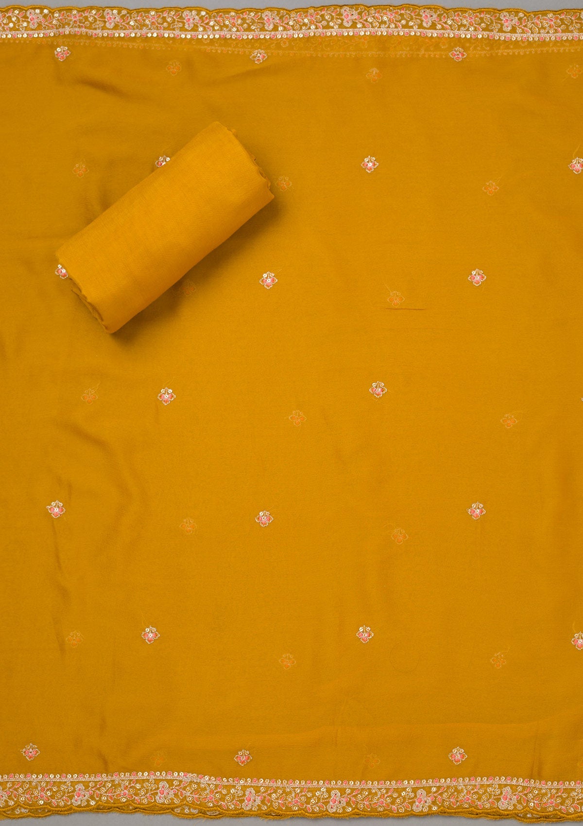 Mustard Yellow Zariwork Organza Unstitched Salwar Suit-koskii