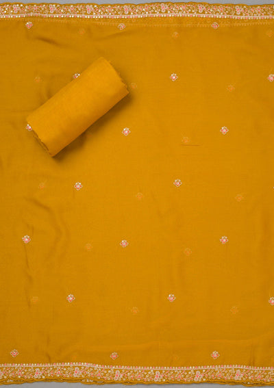 Mustard Yellow Zariwork Organza Unstitched Salwar Suit-koskii