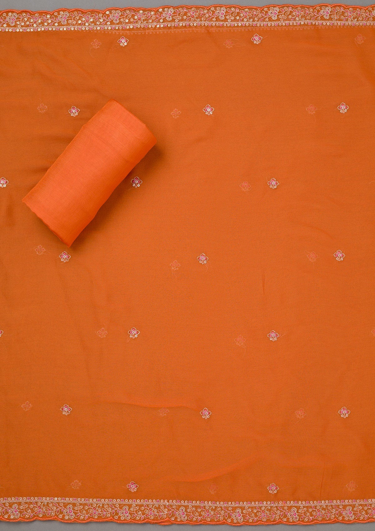 Orange Zariwork Organza Unstitched Salwar Suit-koskii
