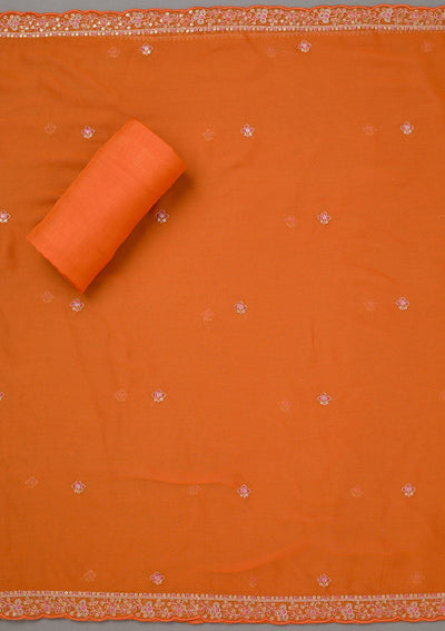Orange Zariwork Organza Unstitched Salwar Suit-koskii