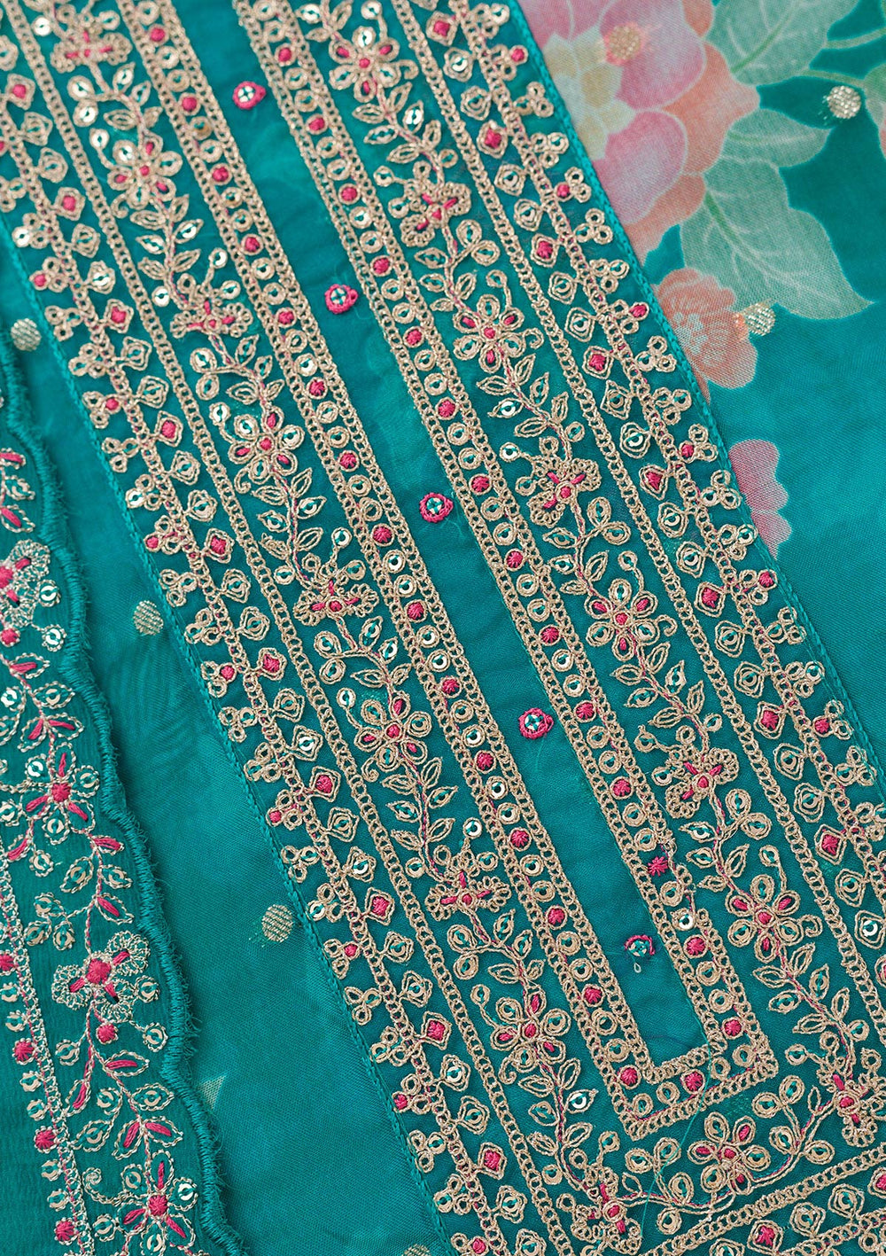 Rama Green Zariwork Organza Unstitched Salwar Suit-koskii