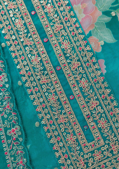 Rama Green Zariwork Organza Unstitched Salwar Suit-koskii