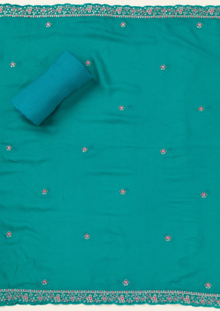 Rama Green Zariwork Organza Unstitched Salwar Suit-koskii
