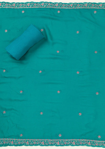Rama Green Zariwork Organza Unstitched Salwar Suit-koskii