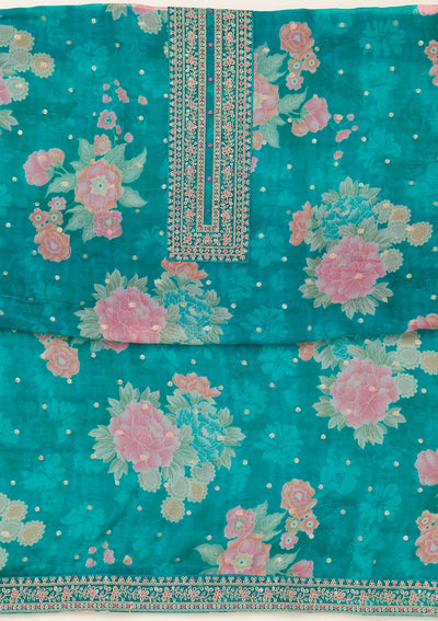 Rama Green Zariwork Organza Unstitched Salwar Suit-koskii