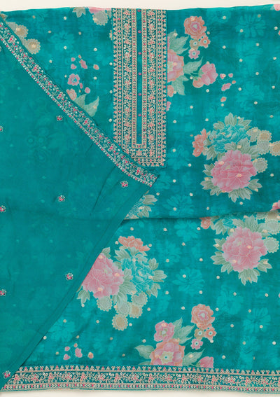Rama Green Zariwork Organza Unstitched Salwar Suit-koskii
