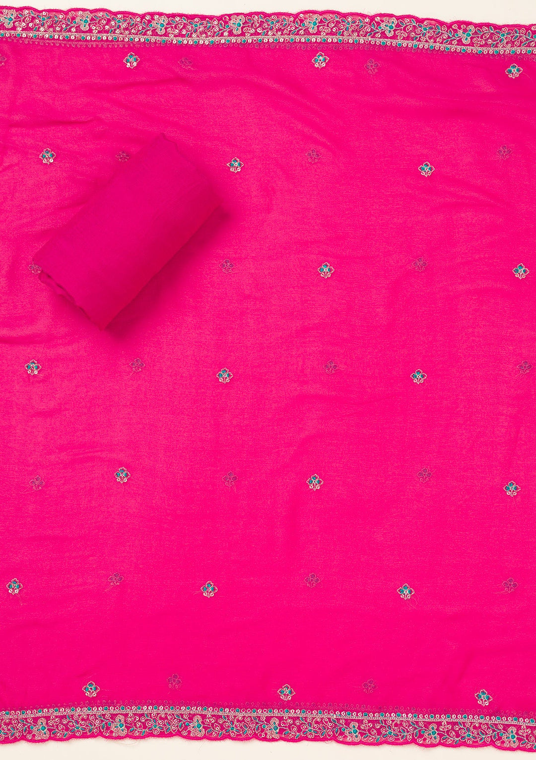 Rani Pink Zariwork Organza Unstitched Salwar Suit-koskii