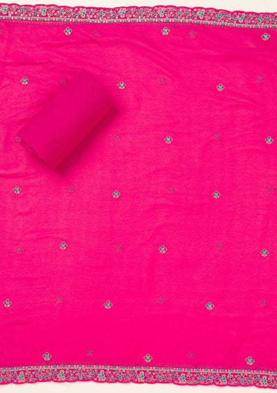Rani Pink Zariwork Organza Unstitched Salwar Suit-koskii