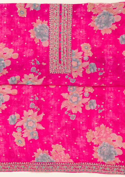 Rani Pink Zariwork Organza Unstitched Salwar Suit-koskii