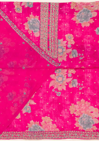 Rani Pink Zariwork Organza Unstitched Salwar Suit-koskii