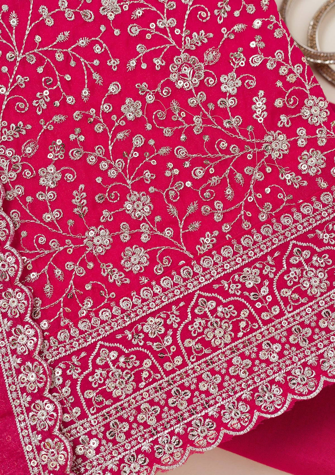 Rani Pink Threadwork Georgette Unstitched Salwar Suit-koskii