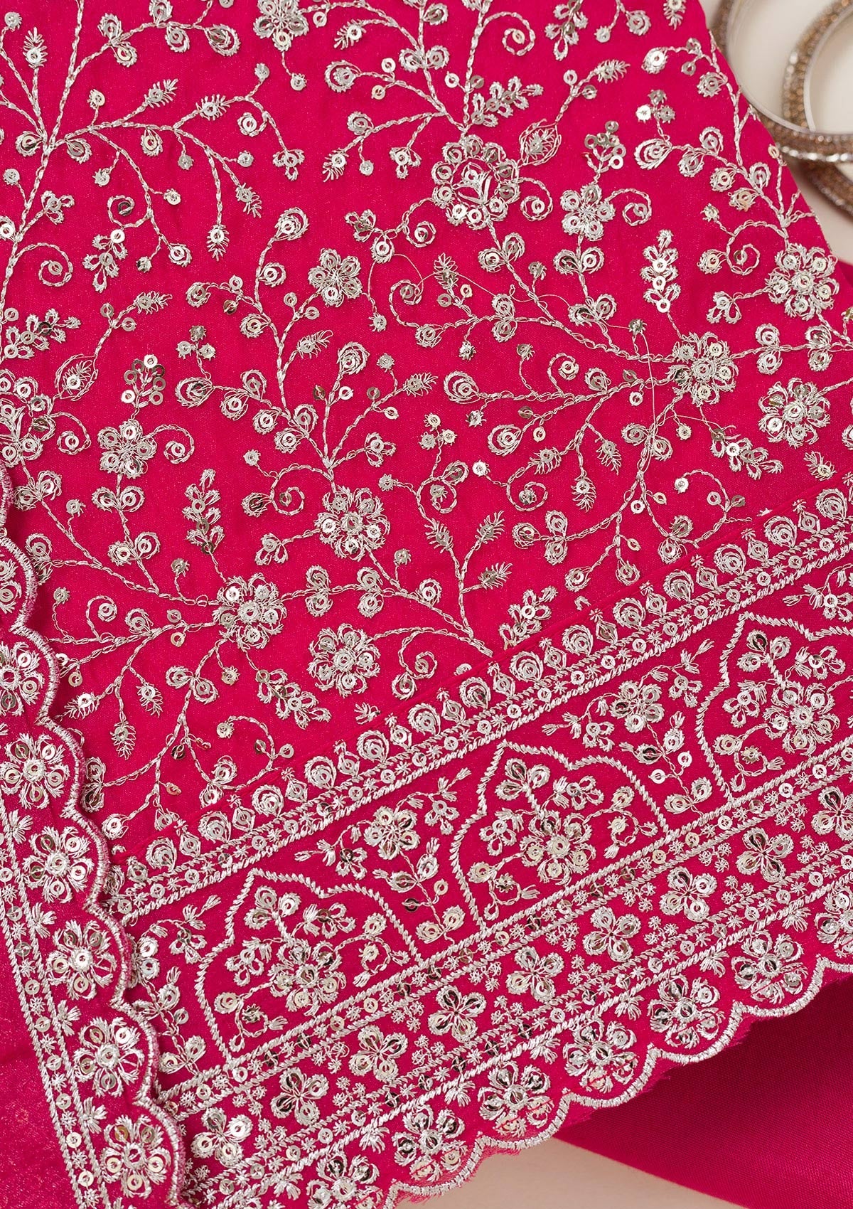 Rani Pink Threadwork Georgette Unstitched Salwar Suit-koskii